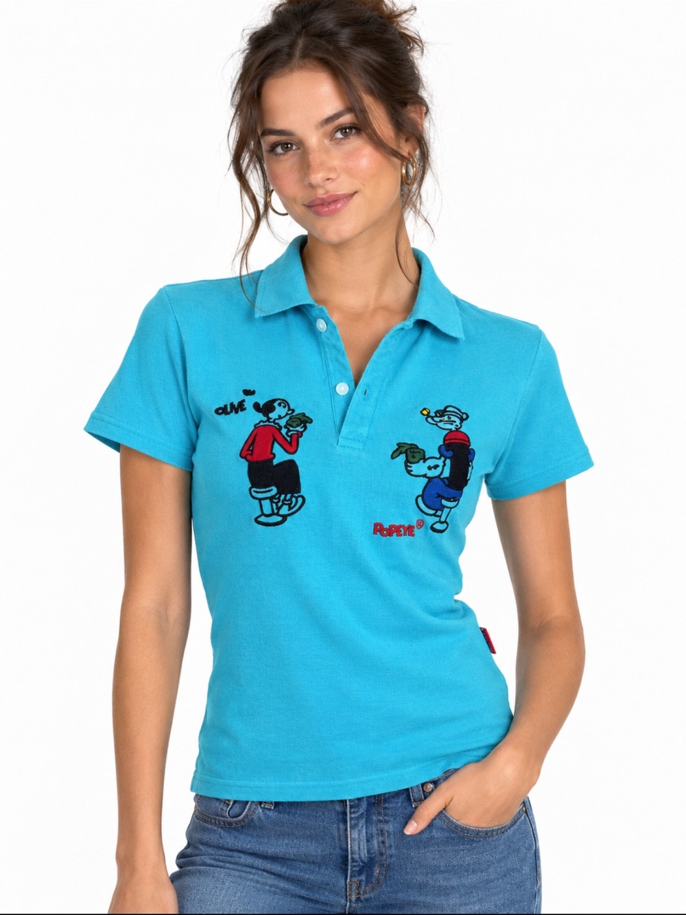 Vintage Popeye & Olive Oly Turquoise Polo Top